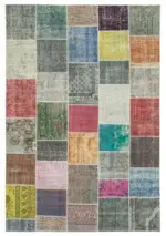 Patchwork Multi Pamuk Üzerine Yün El Dokuma Kilim-205x301