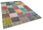 Patchwork Multi Pamuk Üzerine Yün El Dokuma Kilim-205x301 - Görsel 2