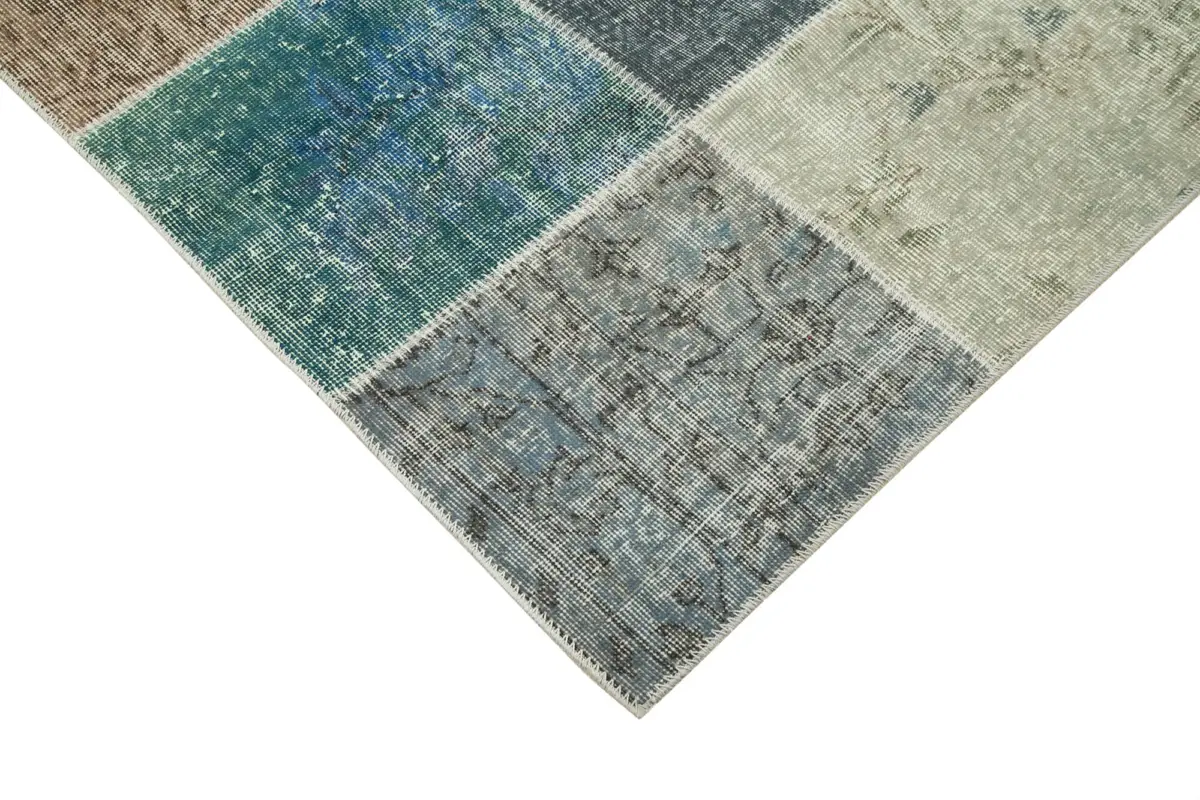 Patchwork Multi Pamuk Üzerine Yün El Dokuma Kilim-205x301 - Görsel 4