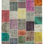 Patchwork Multi Pamuk Üzerine Yün El Dokuma Kilim-204x301