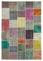 Patchwork Multi Pamuk Üzerine Yün El Dokuma Kilim-204x301
