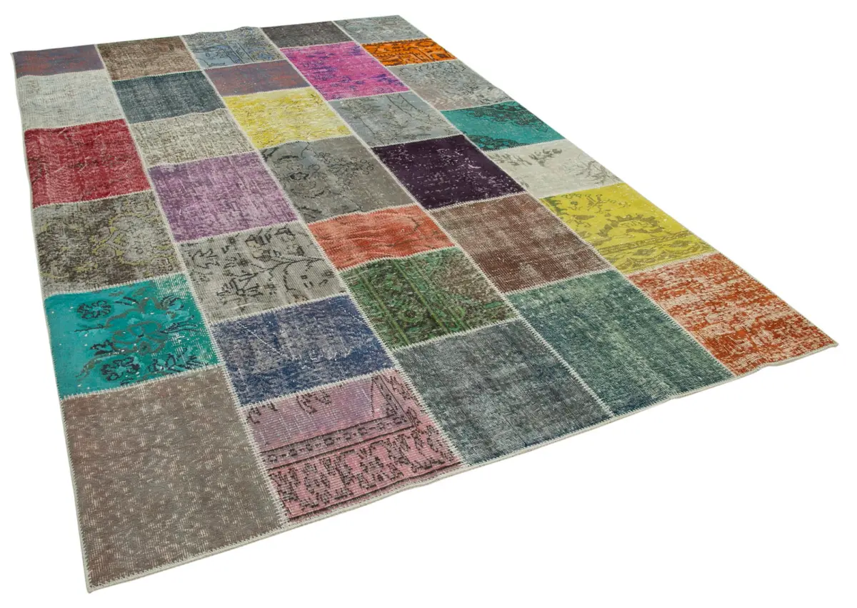 Patchwork Multi Pamuk Üzerine Yün El Dokuma Kilim-204x301 - Görsel 2