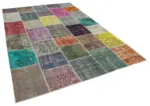 Patchwork Multi Pamuk Üzerine Yün El Dokuma Kilim-204x301 - Görsel 2