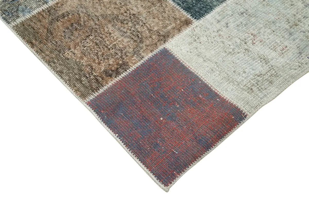 Patchwork Multi Pamuk Üzerine Yün El Dokuma Kilim-204x301 - Görsel 4