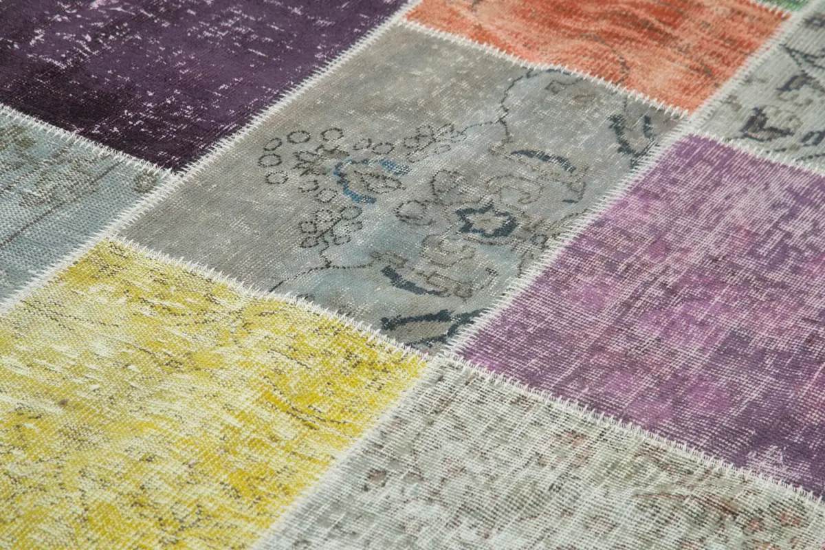 Patchwork Multi Pamuk Üzerine Yün El Dokuma Kilim-204x301 - Görsel 5