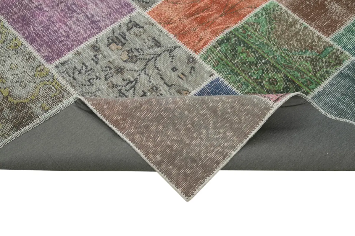 Patchwork Multi Pamuk Üzerine Yün El Dokuma Kilim-204x301 - Görsel 6
