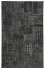 Patchwork Siyah Pamuk Üzerine Yün El Dokuma Kilim-193x299