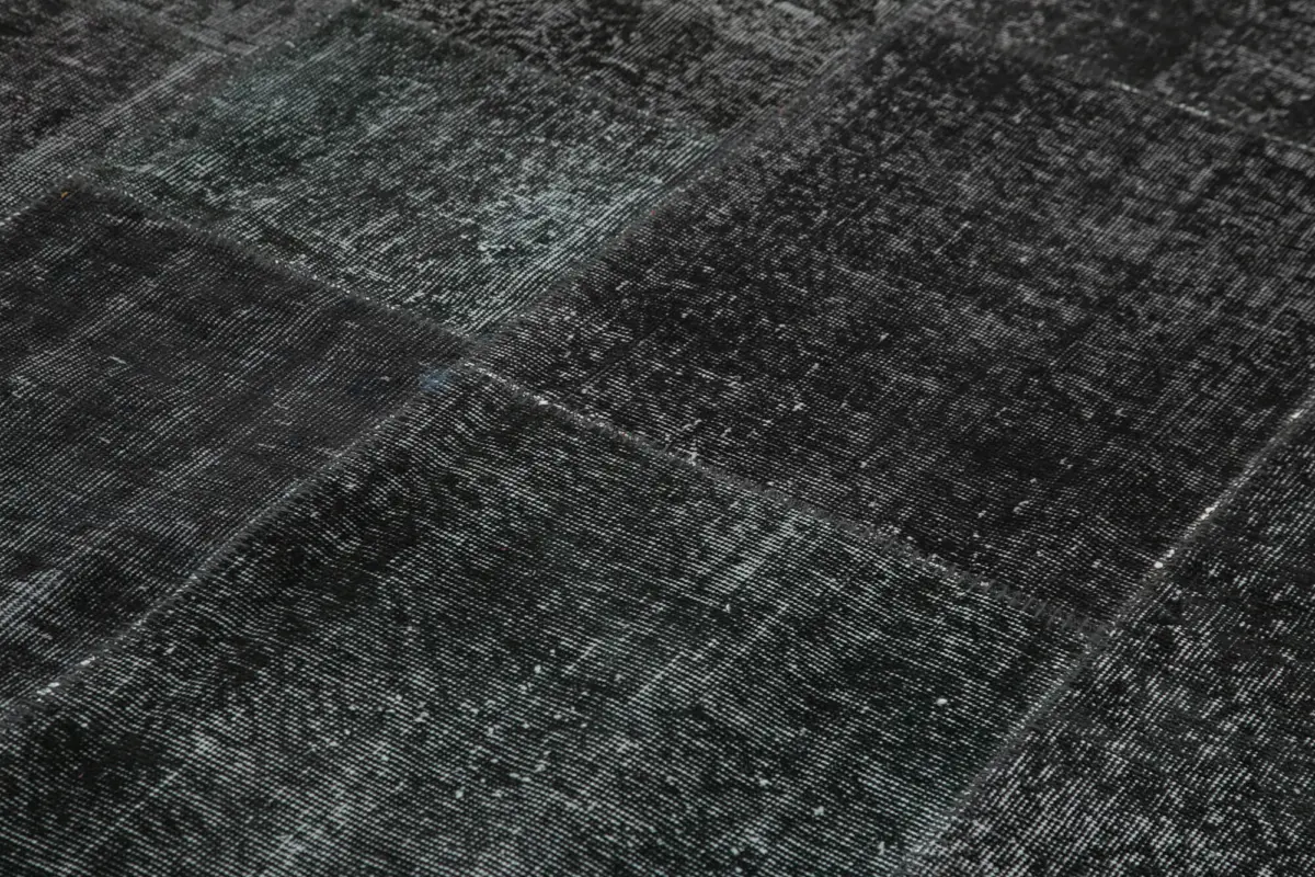 Patchwork Siyah Pamuk Üzerine Yün El Dokuma Kilim-193x299 - Görsel 5