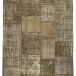 Patchwork Kahverengi Pamuk Üzerine Yün El Dokuma Kilim-196x304