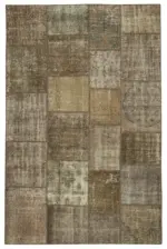 Patchwork Kahverengi Pamuk Üzerine Yün El Dokuma Kilim-196x304