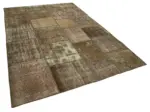 Patchwork Kahverengi Pamuk Üzerine Yün El Dokuma Kilim-196x304 - Görsel 2