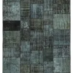 Patchwork Siyah Pamuk Üzerine Yün El Dokuma Kilim-200x300