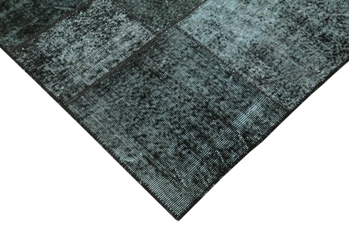 Patchwork Siyah Pamuk Üzerine Yün El Dokuma Kilim-200x300 - Görsel 4