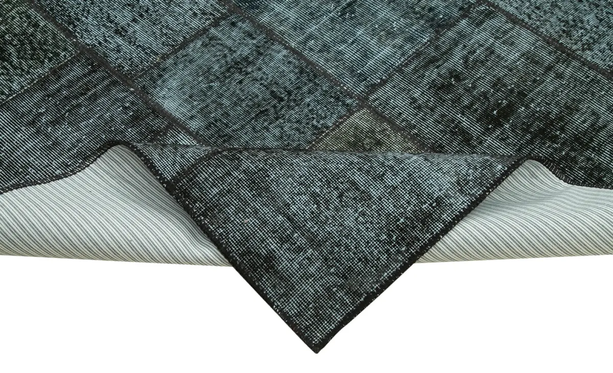Patchwork Siyah Pamuk Üzerine Yün El Dokuma Kilim-200x300 - Görsel 6