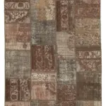 Patchwork Kahverengi Pamuk Üzerine Yün El Dokuma Kilim-198x302