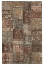 Patchwork Kahverengi Pamuk Üzerine Yün El Dokuma Kilim-198x302