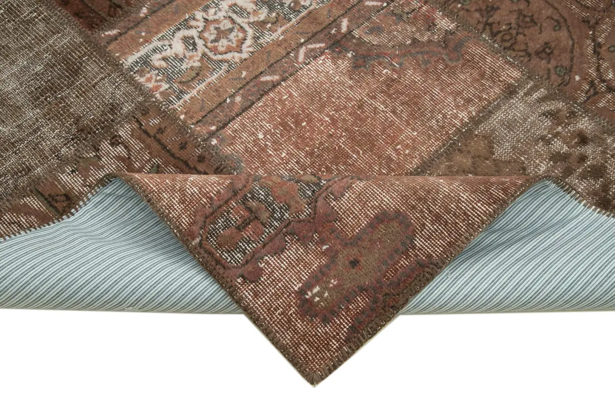 Patchwork Kahverengi Pamuk Üzerine Yün El Dokuma Kilim-198x302 - Görsel 6