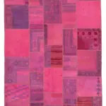 Patchwork Pembe Pamuk Üzerine Yün El Dokuma Kilim-208x304