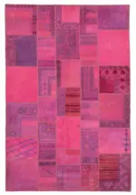 Patchwork Pembe Pamuk Üzerine Yün El Dokuma Kilim-208x304