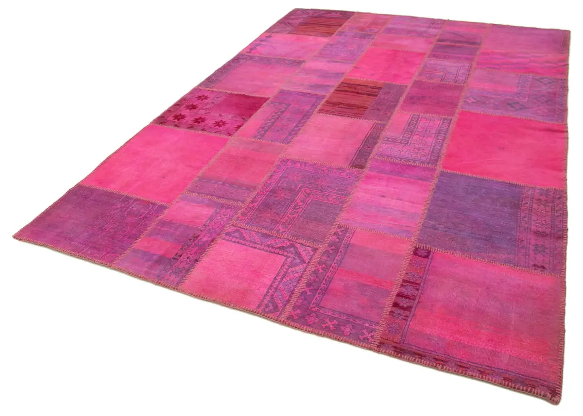 Patchwork Pembe Pamuk Üzerine Yün El Dokuma Kilim-208x304 - Görsel 3
