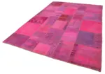 Patchwork Pembe Pamuk Üzerine Yün El Dokuma Kilim-208x304 - Görsel 3