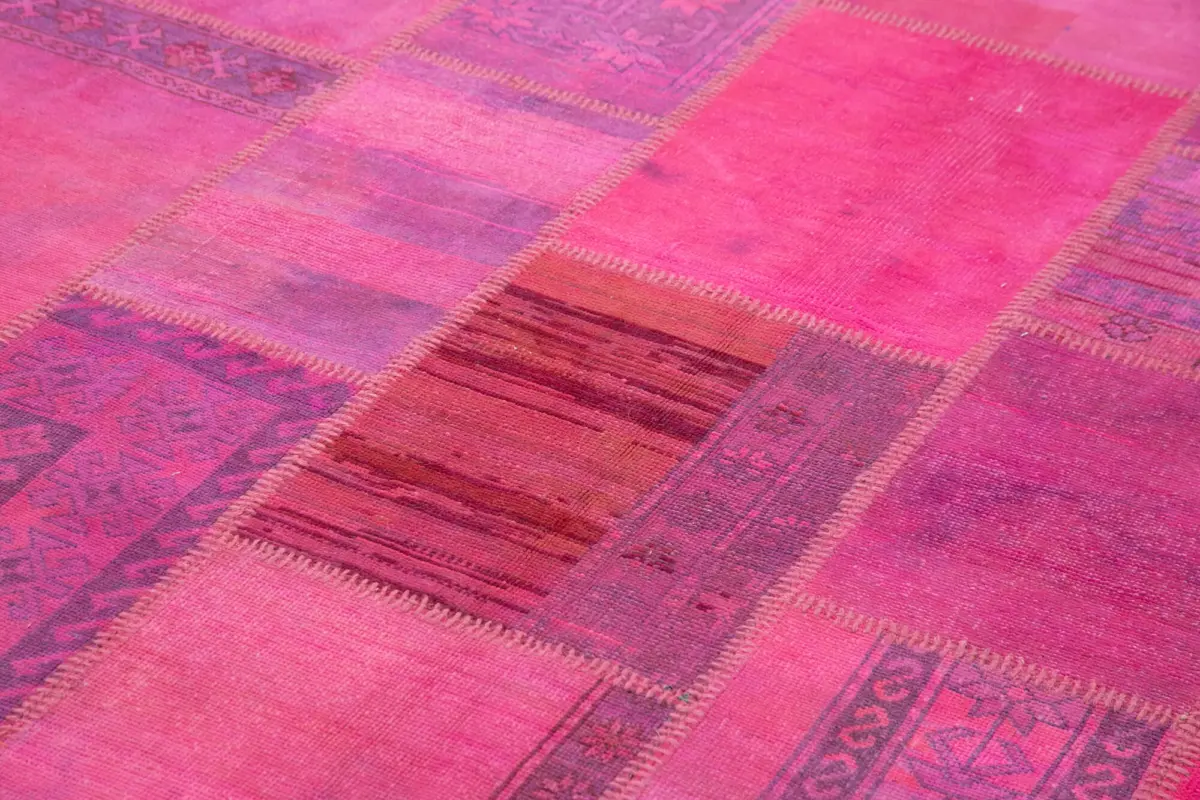 Patchwork Pembe Pamuk Üzerine Yün El Dokuma Kilim-208x304 - Görsel 5