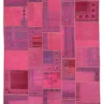 Patchwork Pembe Pamuk Üzerine Yün El Dokuma Kilim-207x304