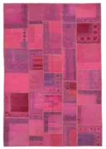 Patchwork Pembe Pamuk Üzerine Yün El Dokuma Kilim-207x304