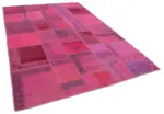 Patchwork Pembe Pamuk Üzerine Yün El Dokuma Kilim-207x304 - Görsel 2