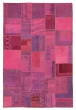Patchwork Pembe Pamuk Üzerine Yün El Dokuma Kilim-208x306