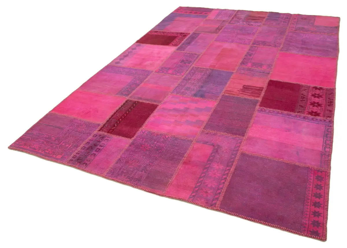 Patchwork Pembe Pamuk Üzerine Yün El Dokuma Kilim-208x306 - Görsel 3