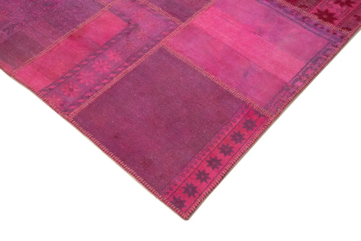 Patchwork Pembe Pamuk Üzerine Yün El Dokuma Kilim-208x306 - Görsel 4