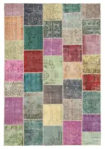 Patchwork Multi Pamuk Üzerine Yün El Dokuma Kilim-205x300