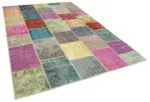Patchwork Multi Pamuk Üzerine Yün El Dokuma Kilim-205x300 - Görsel 2