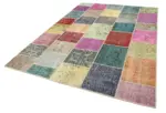 Patchwork Multi Pamuk Üzerine Yün El Dokuma Kilim-205x300 - Görsel 3