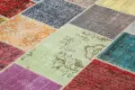 Patchwork Multi Pamuk Üzerine Yün El Dokuma Kilim-205x300 - Görsel 5