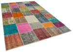 Patchwork Multi Pamuk Üzerine Yün El Dokuma Kilim-205x300 - Görsel 2