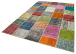 Patchwork Multi Pamuk Üzerine Yün El Dokuma Kilim-205x300 - Görsel 3