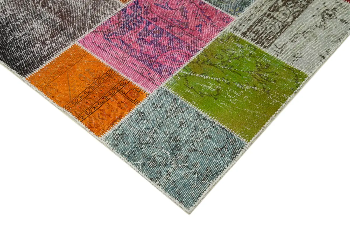 Patchwork Multi Pamuk Üzerine Yün El Dokuma Kilim-205x300 - Görsel 4