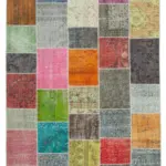 Patchwork Multi Pamuk Üzerine Yün El Dokuma Kilim-205x300