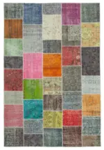 Patchwork Multi Pamuk Üzerine Yün El Dokuma Kilim-205x300