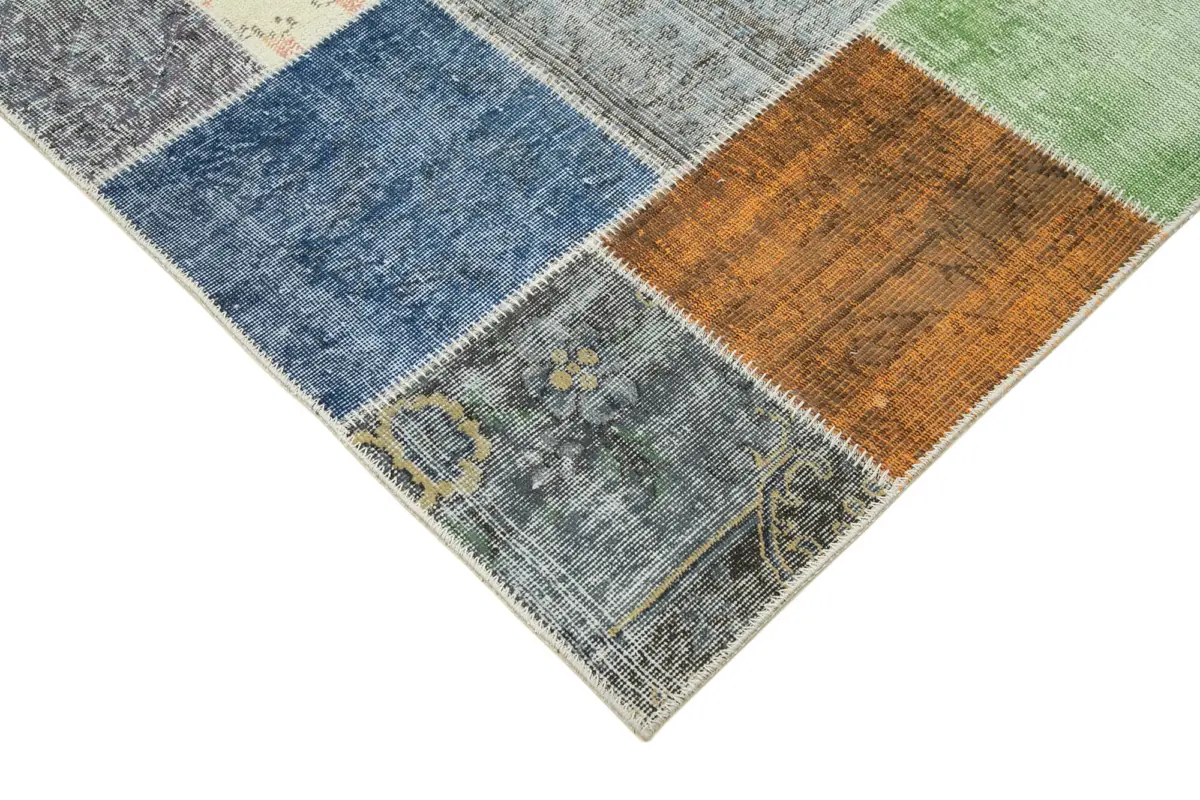 Patchwork Multi Pamuk Üzerine Yün El Dokuma Kilim-205x300 - Görsel 4