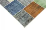 Patchwork Multi Pamuk Üzerine Yün El Dokuma Kilim-205x300 - Görsel 4