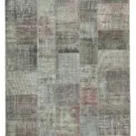 Patchwork Gri Pamuk Üzerine Yün El Dokuma Kilim-199x301