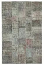Patchwork Gri Pamuk Üzerine Yün El Dokuma Kilim-199x301