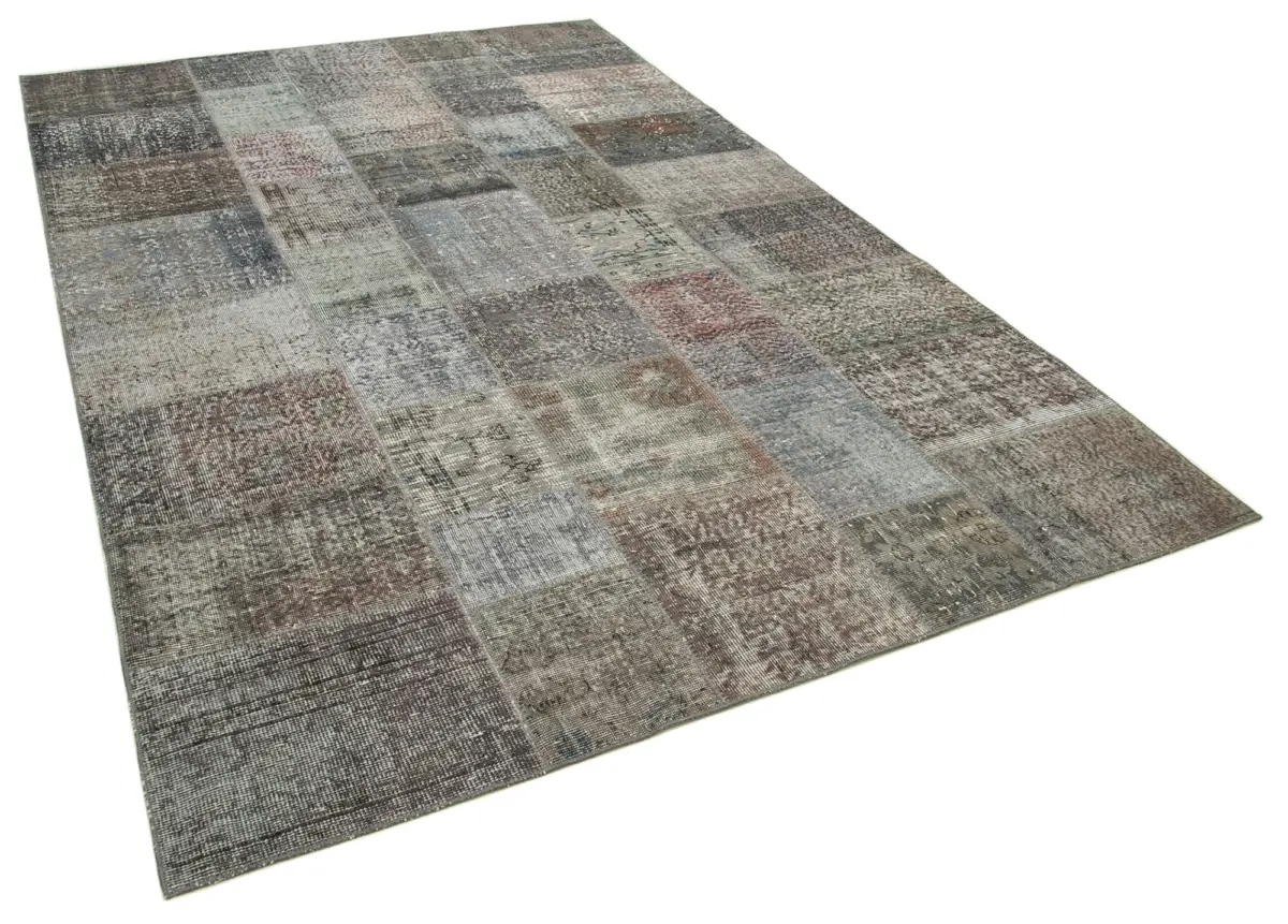 Patchwork Gri Pamuk Üzerine Yün El Dokuma Kilim-199x301 - Görsel 2