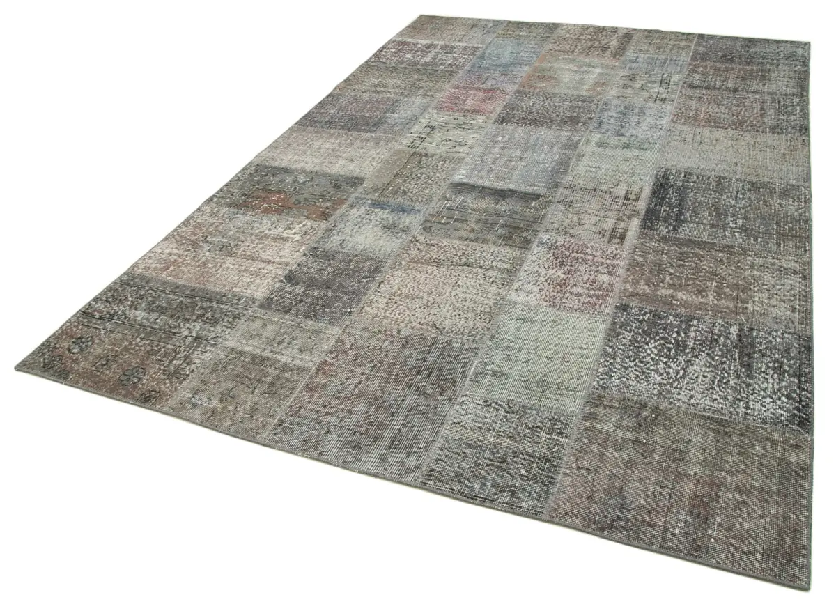 Patchwork Gri Pamuk Üzerine Yün El Dokuma Kilim-199x301 - Görsel 3