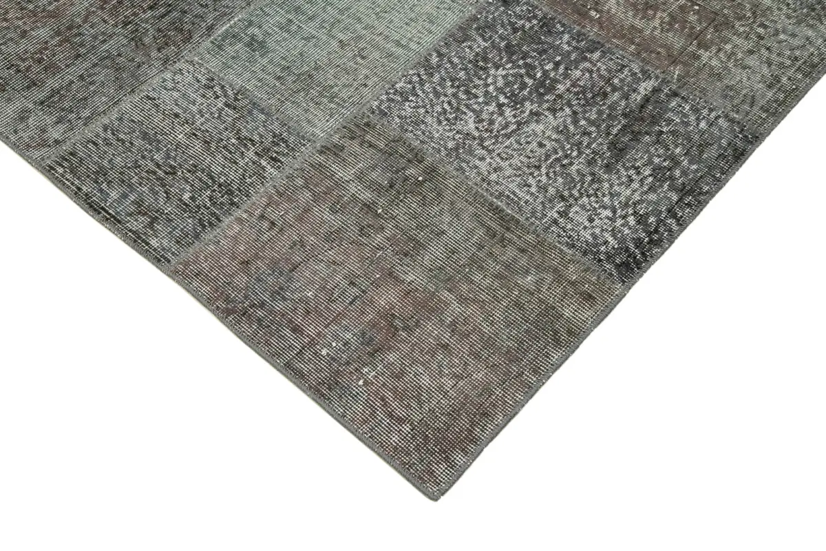 Patchwork Gri Pamuk Üzerine Yün El Dokuma Kilim-199x301 - Görsel 4