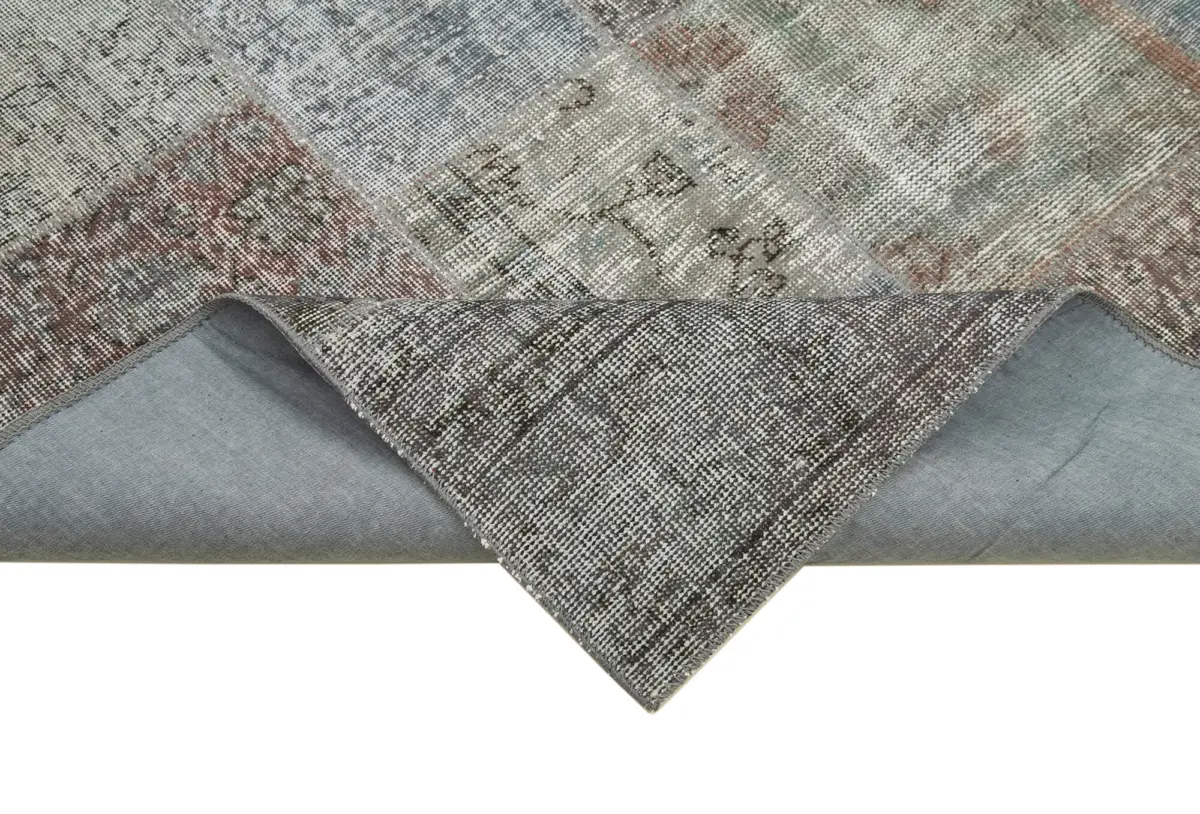 Patchwork Gri Pamuk Üzerine Yün El Dokuma Kilim-199x301 - Görsel 6