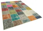 Patchwork Multi Pamuk Üzerine Yün El Dokuma Kilim-205x298 - Görsel 2